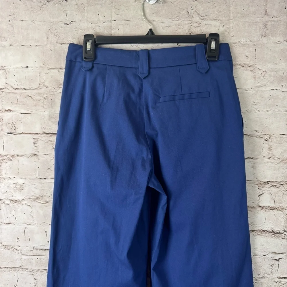 Sezane Women's Size FR 34 Blue Straight Leg Pants Tortoiseshell Button Viscose